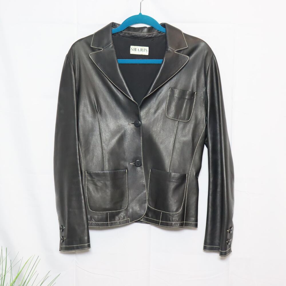 Shari’s Place‎ Black Leather Blazer Jacket Size 10